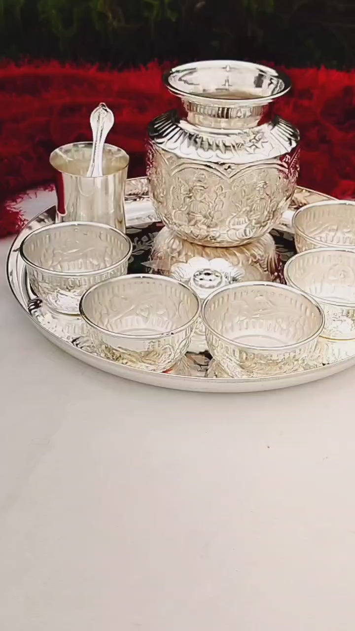 German Silver Pooja thali Set 9 Pieces
